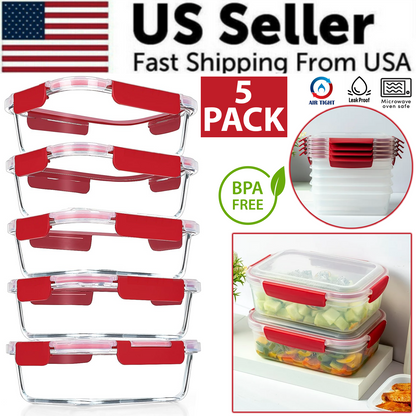 5-Piece Airtight Food Storage Containers with Snap Lids