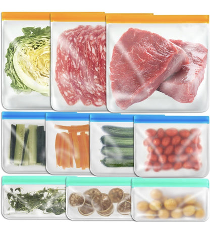 10 Pack Reusable Food Storage Silicone Bags, 3 Large Food Storage Bags Gallon 