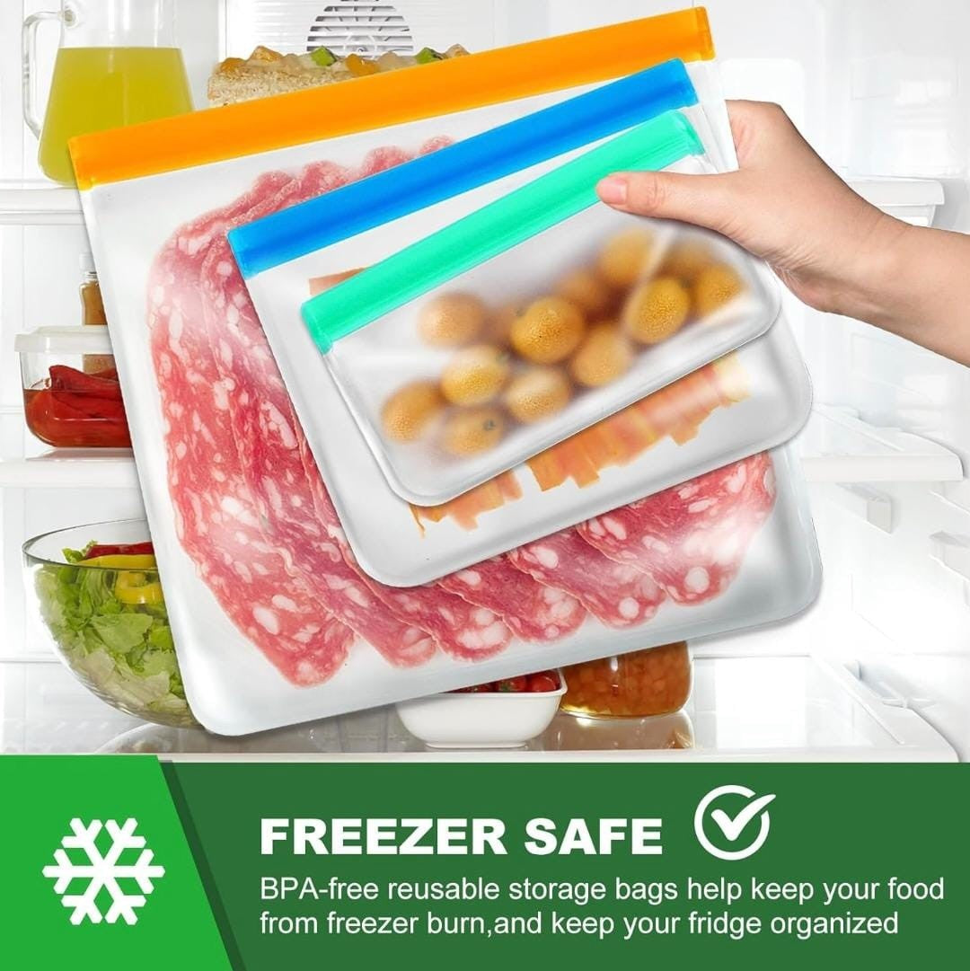 10 Pack Reusable Food Storage Silicone Bags, 3 Large Food Storage Bags Gallon 