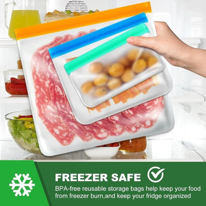 10 Pack Reusable Food Storage Silicone Bags, 3 Large Food Storage Bags Gallon 