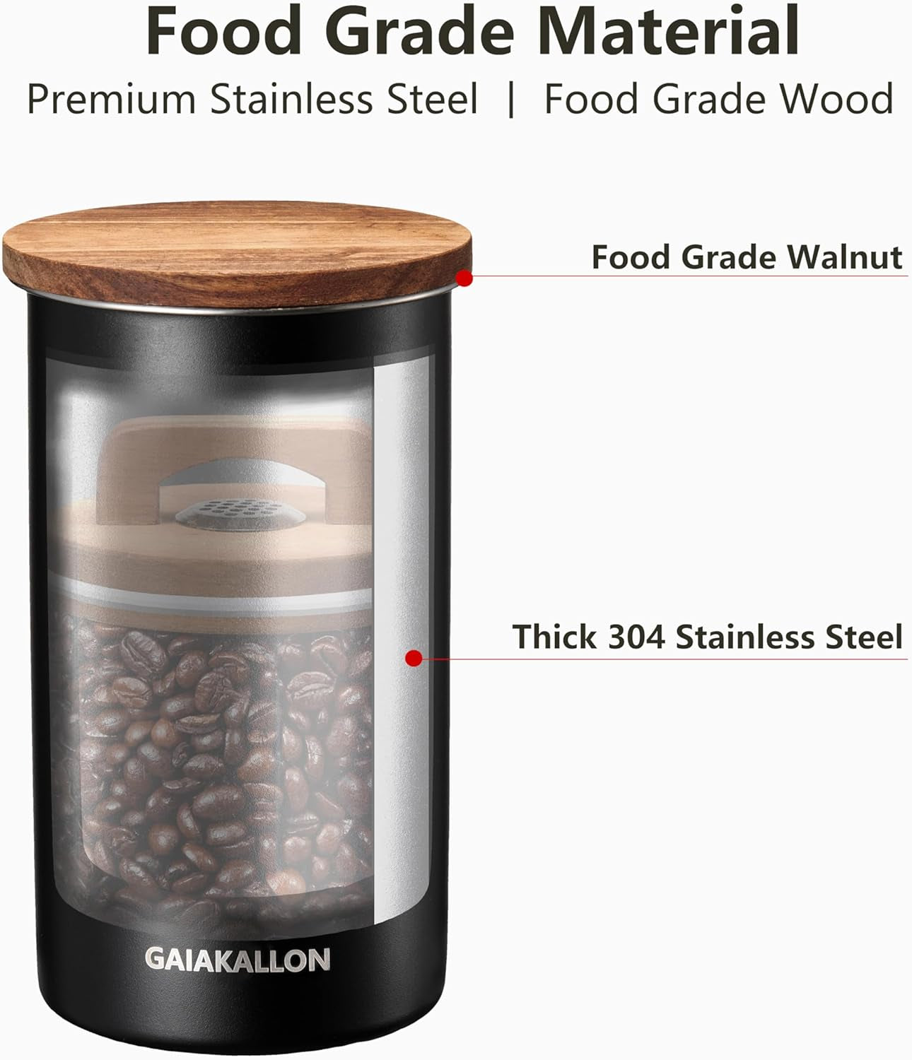 Stainless Steel Airtight Coffee,Vacuum Coffee Canister,for 12Oz, 34 Fl.Oz