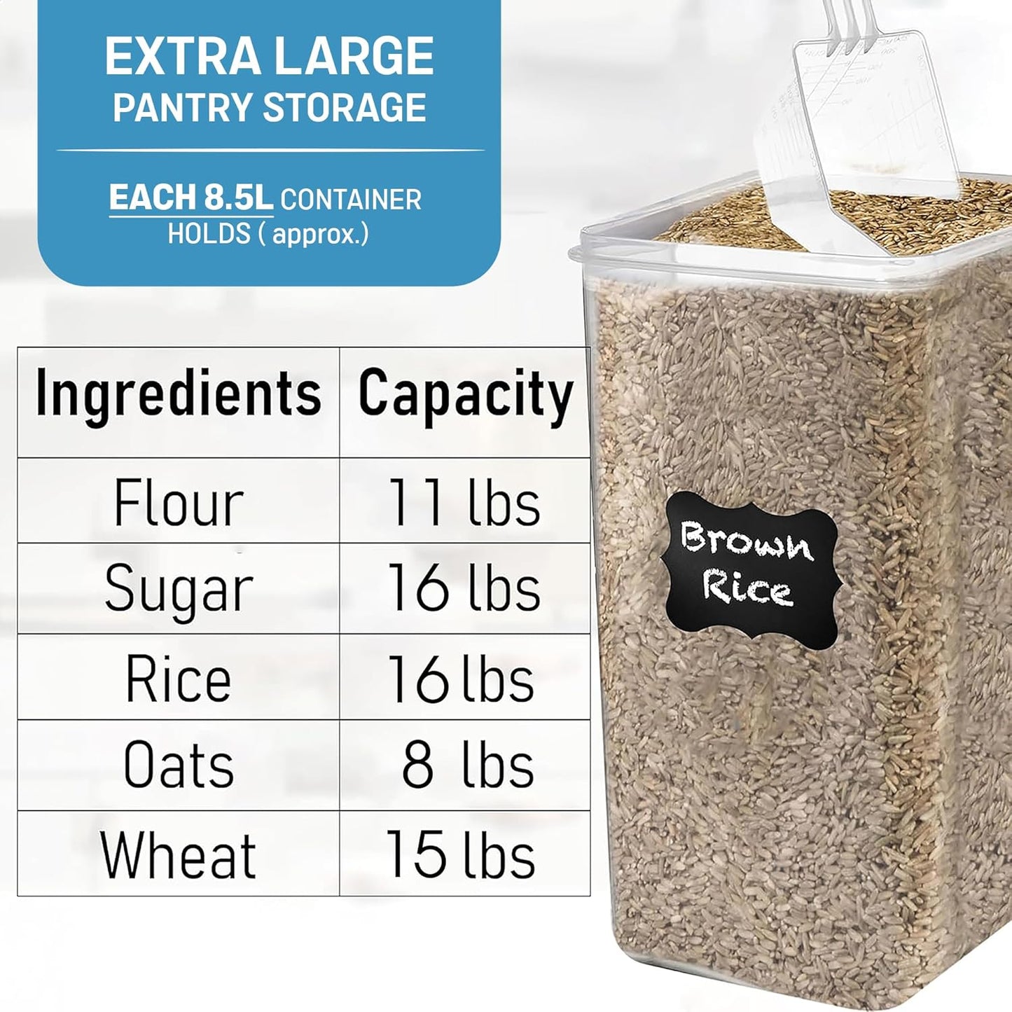 Extra Large Airtight Food Storage Containers + 2 PC [6.5L / 220 Oz] Large Flour Sugar Storage Containers - BPA Free Plastic Containers for Kitchen Essentials