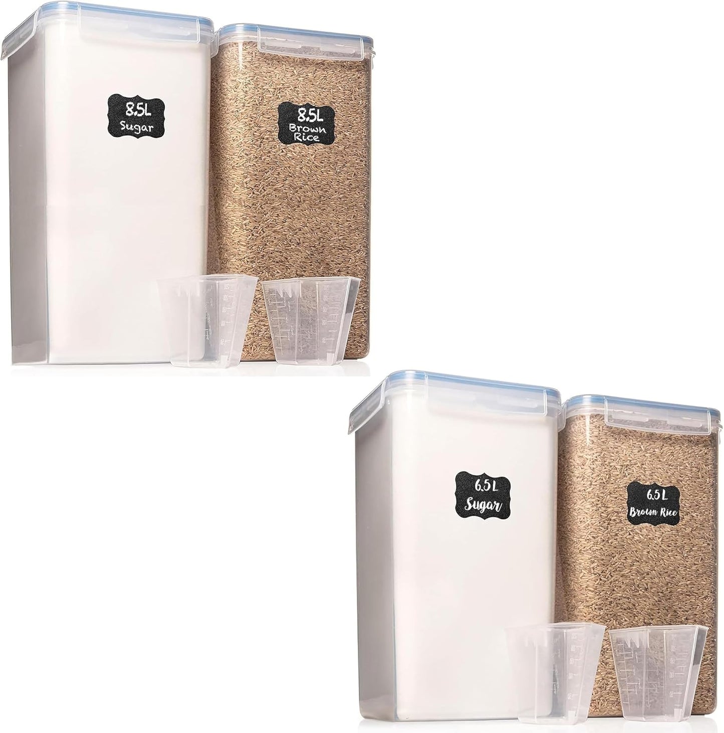 Extra Large Airtight Food Storage Containers + 2 PC [6.5L / 220 Oz] Large Flour Sugar Storage Containers - BPA Free Plastic Containers for Kitchen Essentials
