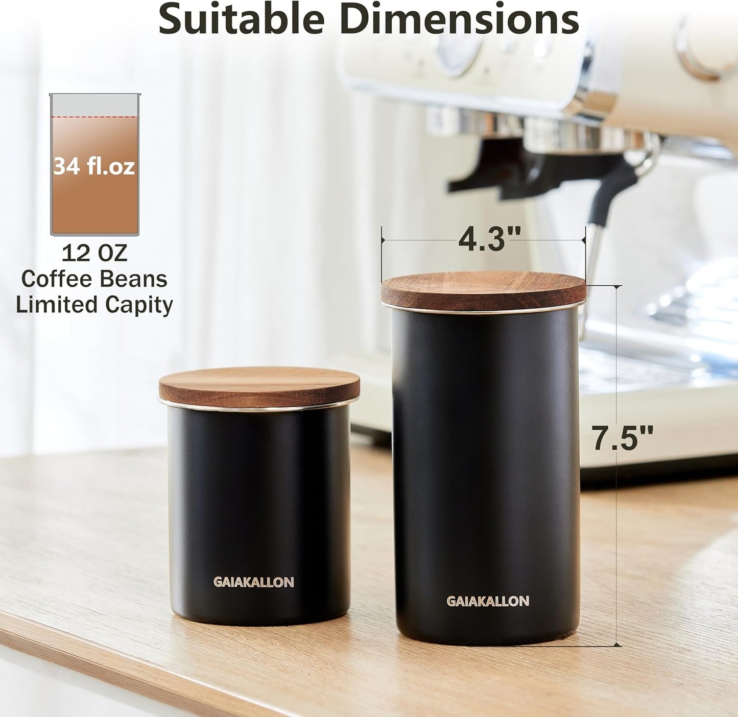 Stainless Steel Airtight Coffee,Vacuum Coffee Canister,for 12Oz, 34 Fl.Oz