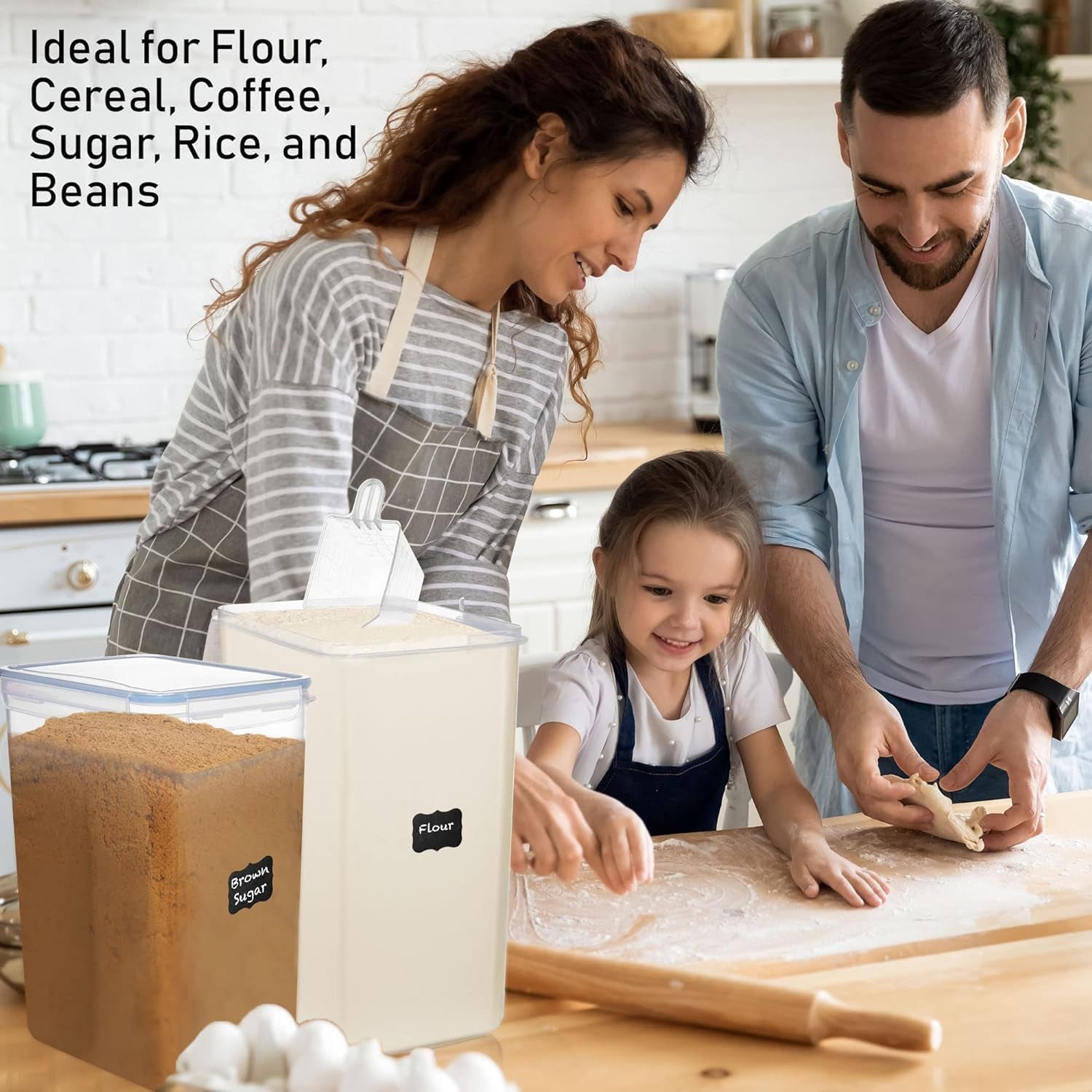 Extra Large Airtight Food Storage Containers + 2 PC [6.5L / 220 Oz] Large Flour Sugar Storage Containers - BPA Free Plastic Containers for Kitchen Essentials