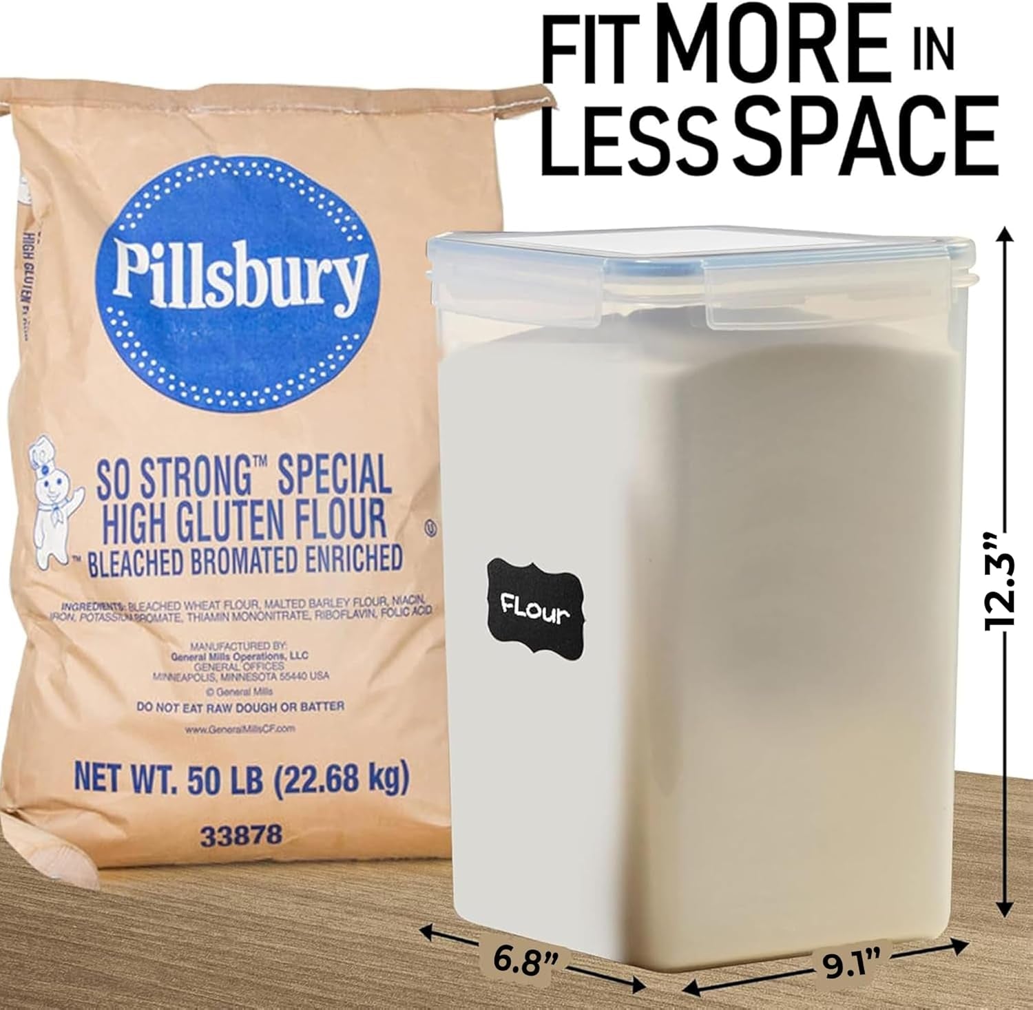 Extra Large Airtight Food Storage Containers + 2 PC [6.5L / 220 Oz] Large Flour Sugar Storage Containers - BPA Free Plastic Containers for Kitchen Essentials