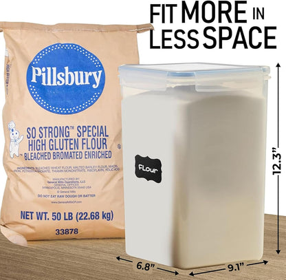 Extra Large Airtight Food Storage Containers + 2 PC [6.5L / 220 Oz] Large Flour Sugar Storage Containers - BPA Free Plastic Containers for Kitchen Essentials