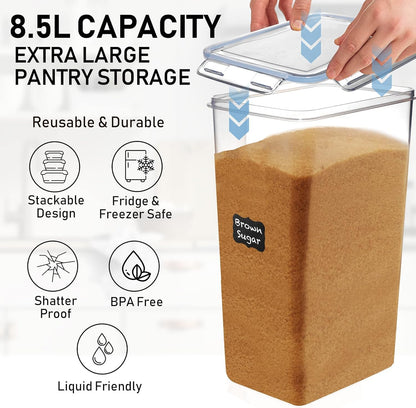 Extra Large Airtight Food Storage Containers + 2 PC [6.5L / 220 Oz] Large Flour Sugar Storage Containers - BPA Free Plastic Containers for Kitchen Essentials